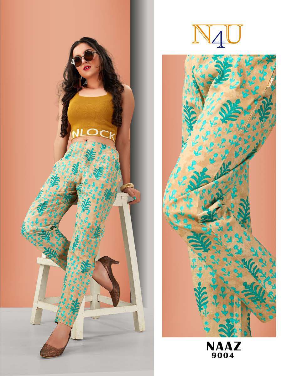NAAZ BY N4U 9001 TO 9006 SERIES BEAUTIFUL STYLISH FANCY COLORFUL PARTY WEAR & ETHNIC WEAR COTTON FLEX PRINTED PANTS AT WHOLESALE PRICE