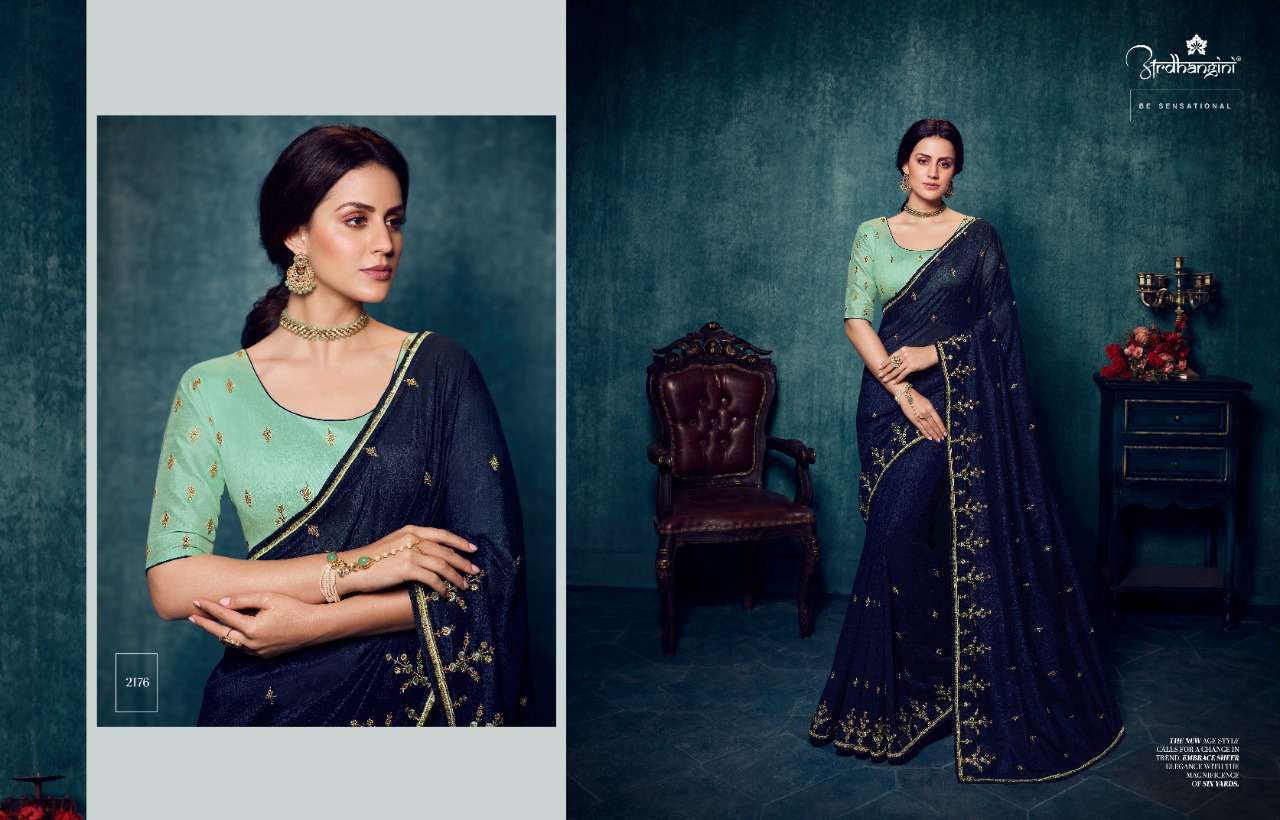 SHREYA VOL-5 BY ARDHANGINI 2171 TO 2179 SERIES INDIAN TRADITIONAL WEAR COLLECTION BEAUTIFUL STYLISH FANCY COLORFUL PARTY WEAR & OCCASIONAL WEAR SILK EMBROIDERED SAREES AT WHOLESALE PRICE