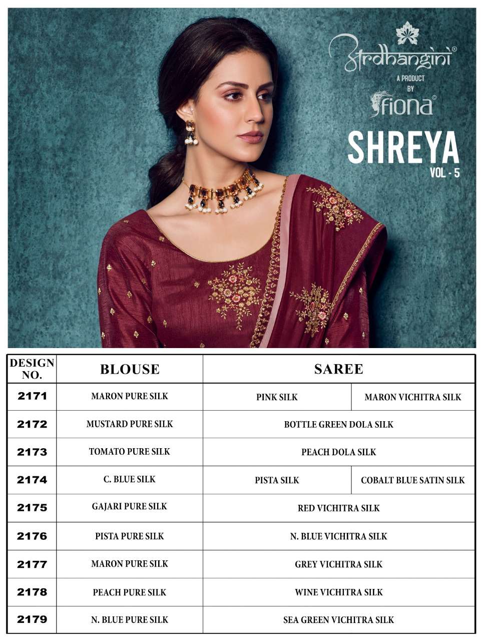 SHREYA VOL-5 BY ARDHANGINI 2171 TO 2179 SERIES INDIAN TRADITIONAL WEAR COLLECTION BEAUTIFUL STYLISH FANCY COLORFUL PARTY WEAR & OCCASIONAL WEAR SILK EMBROIDERED SAREES AT WHOLESALE PRICE