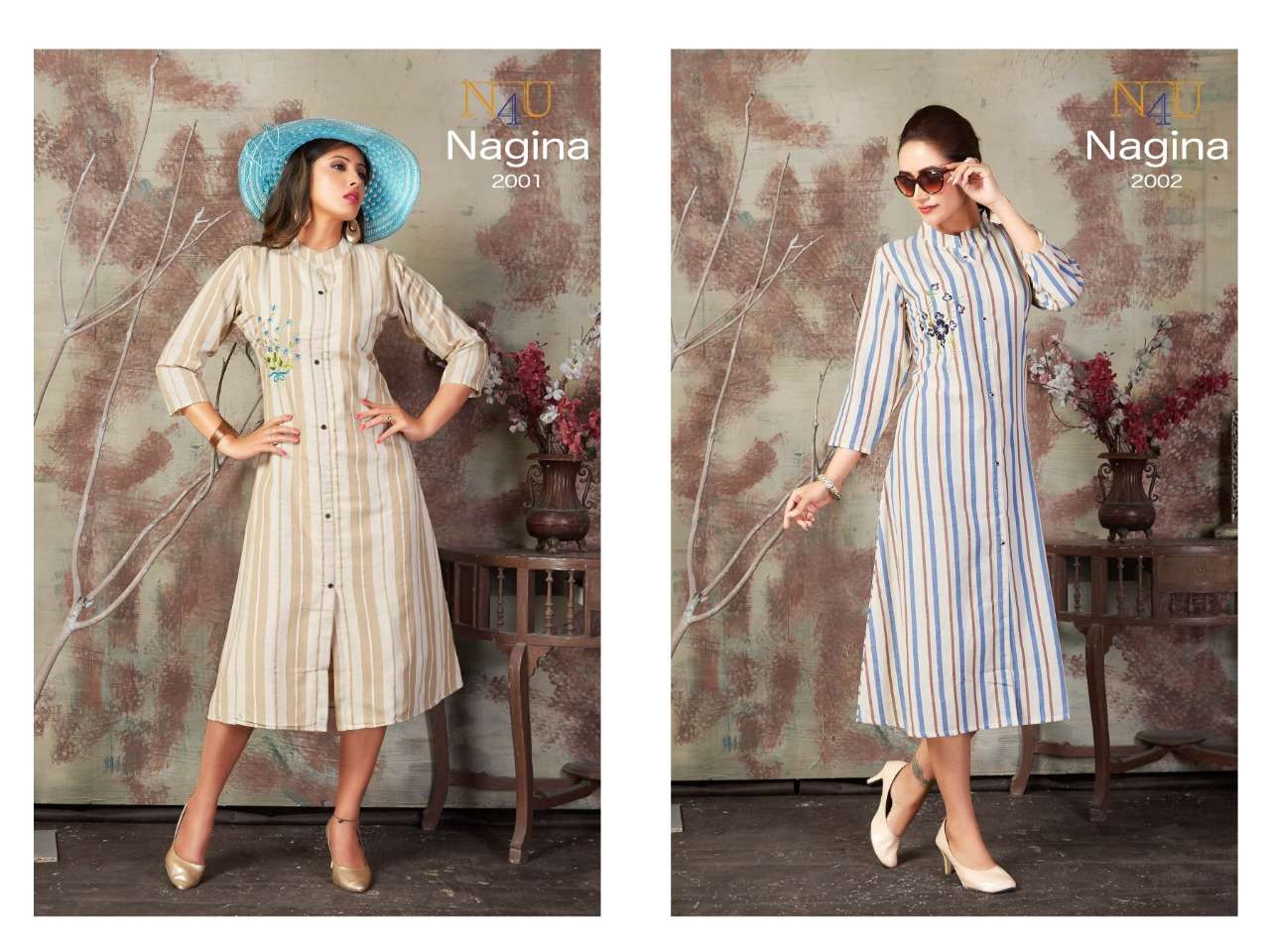 NAGINA BY N4U 2001 TO 2006 SERIES BEAUTIFUL COLORFUL STYLISH FANCY CASUAL WEAR & ETHNIC WEAR & READY TO WEAR KHADI COTTON PRINTED KURTIS AT WHOLESALE PRICE