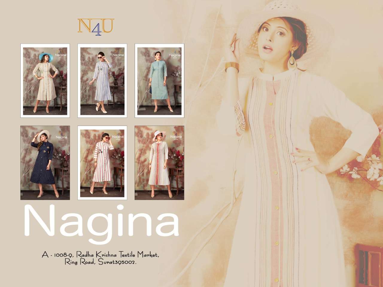 NAGINA BY N4U 2001 TO 2006 SERIES BEAUTIFUL COLORFUL STYLISH FANCY CASUAL WEAR & ETHNIC WEAR & READY TO WEAR KHADI COTTON PRINTED KURTIS AT WHOLESALE PRICE