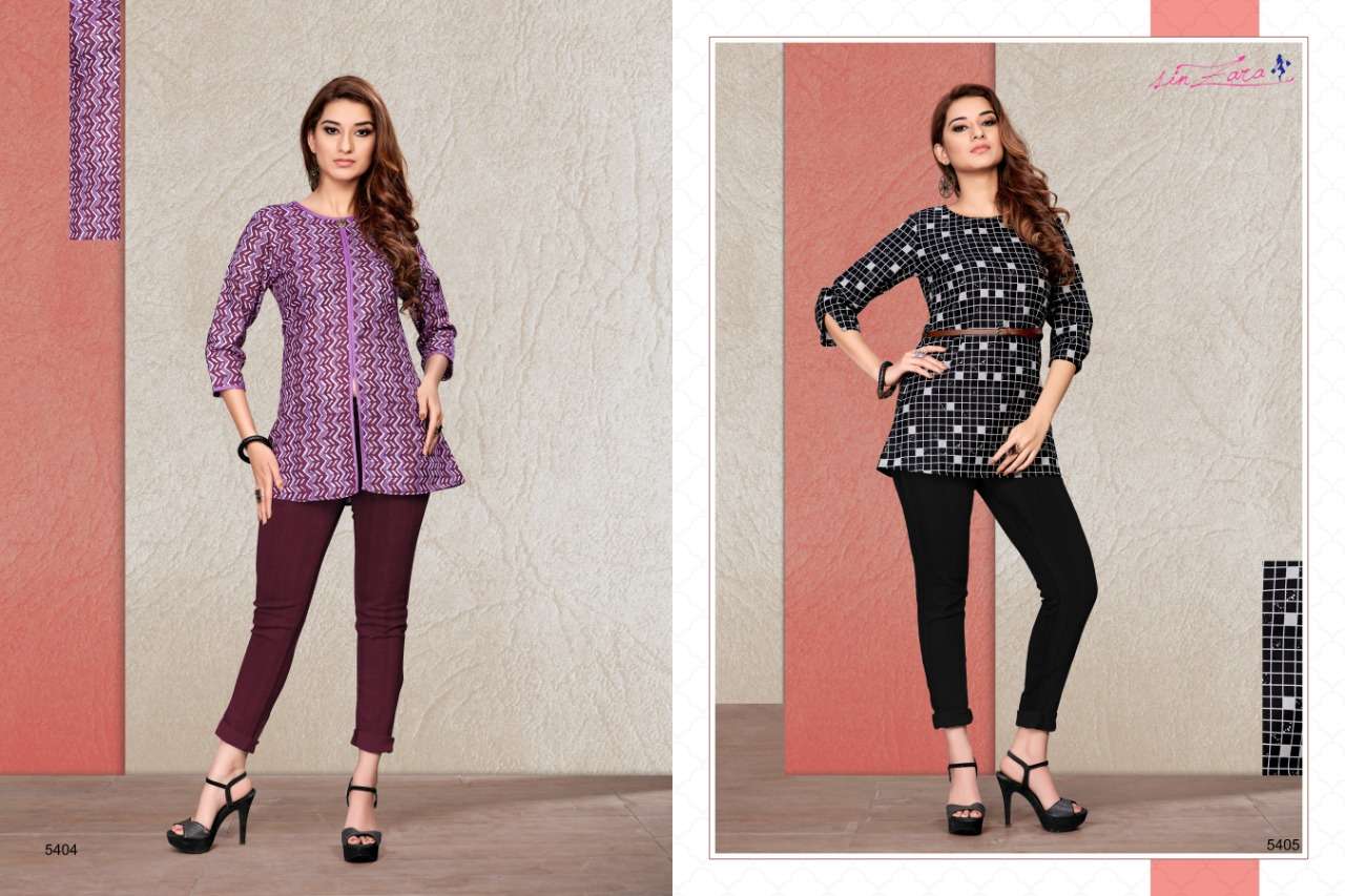 ALPHA BY SIN ZARA 5402 TO 5407 SERIES BEAUTIFUL COLORFUL STYLISH FANCY CASUAL WEAR & ETHNIC WEAR & READY TO WEAR COTTON PRINTED KURTIS AT WHOLESALE PRICE