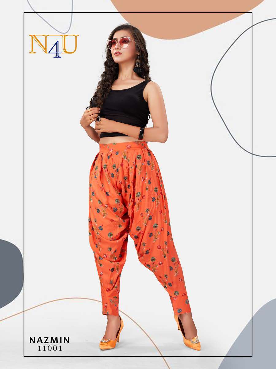 NAZMIN BY N4U 11001 TO 11008 SERIES BEAUTIFUL STYLISH FANCY COLORFUL PARTY WEAR & ETHNIC WEAR RAYON PRINTED DHOTI PANTS AT WHOLESALE PRICE
