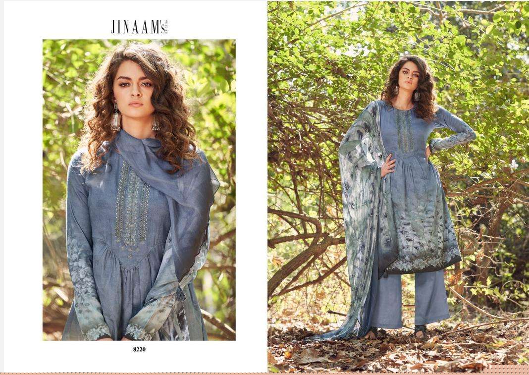 JINAAM MIRZA BY JINAAM DRESSES 8220 TO 8228 SERIES BEAUTIFUL SUITS STYLISH FANCY COLORFUL PARTY WEAR & OCCASIONAL WEAR COTTON SATIN DIGITAL PRINTED DRESSES AT WHOLESALE PRICE