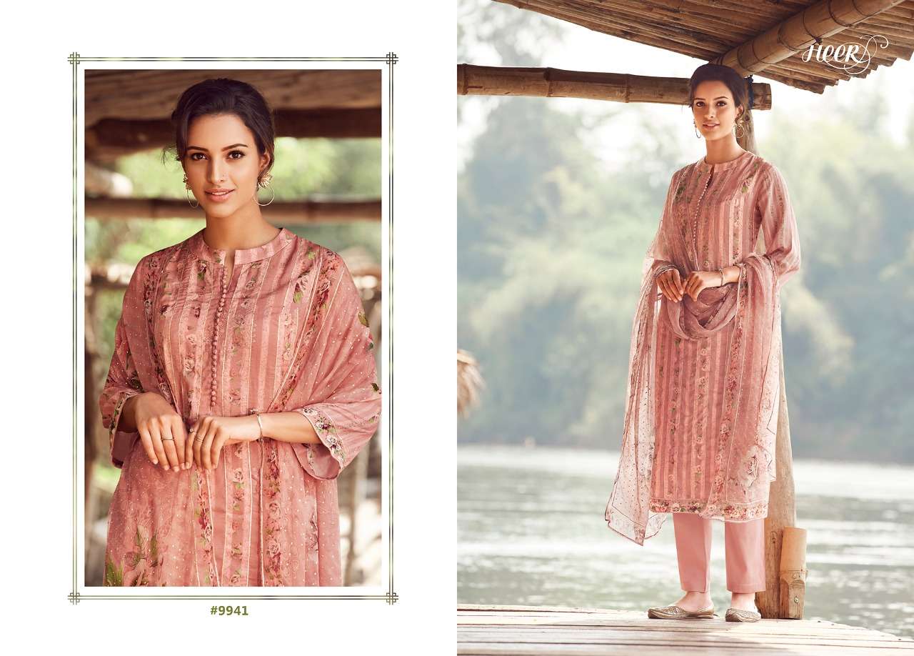 KINARA BY HEER 9941 TO 9948 SERIES BEAUTIFUL SUITS STYLISH FANCY COLORFUL PARTY WEAR & OCCASIONAL WEAR PURE MUSLIN SILK DIGITAL PRINTED DRESSES AT WHOLESALE PRICE