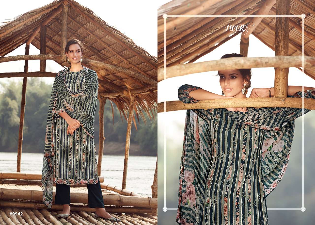 KINARA BY HEER 9941 TO 9948 SERIES BEAUTIFUL SUITS STYLISH FANCY COLORFUL PARTY WEAR & OCCASIONAL WEAR PURE MUSLIN SILK DIGITAL PRINTED DRESSES AT WHOLESALE PRICE