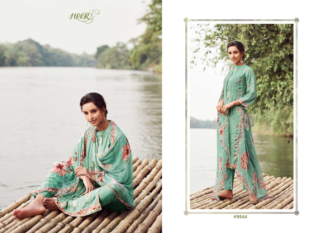 KINARA BY HEER 9941 TO 9948 SERIES BEAUTIFUL SUITS STYLISH FANCY COLORFUL PARTY WEAR & OCCASIONAL WEAR PURE MUSLIN SILK DIGITAL PRINTED DRESSES AT WHOLESALE PRICE
