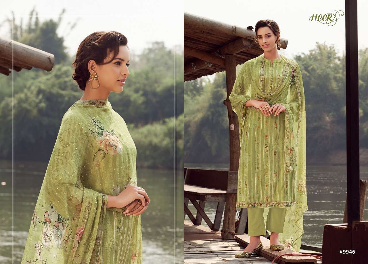 KINARA BY HEER 9941 TO 9948 SERIES BEAUTIFUL SUITS STYLISH FANCY COLORFUL PARTY WEAR & OCCASIONAL WEAR PURE MUSLIN SILK DIGITAL PRINTED DRESSES AT WHOLESALE PRICE