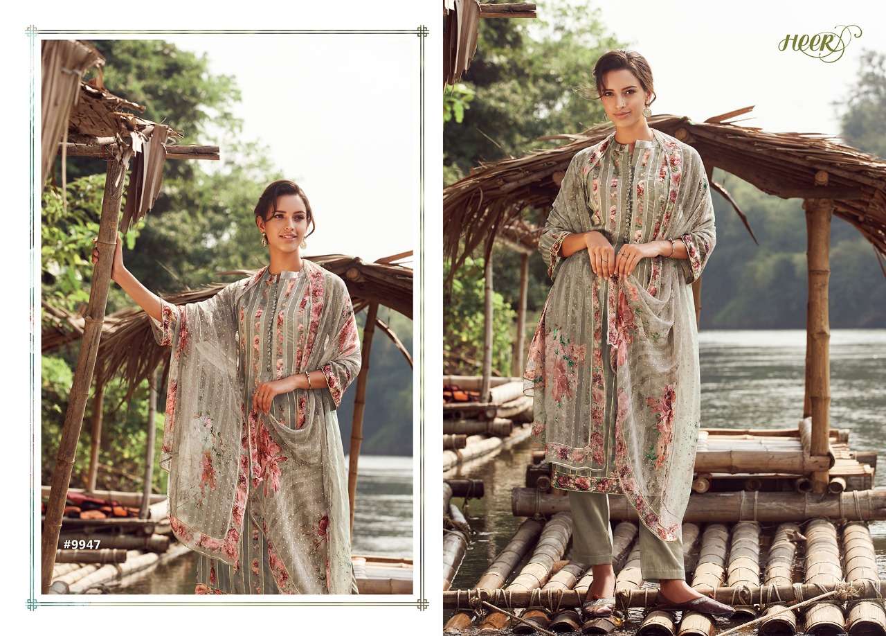 KINARA BY HEER 9941 TO 9948 SERIES BEAUTIFUL SUITS STYLISH FANCY COLORFUL PARTY WEAR & OCCASIONAL WEAR PURE MUSLIN SILK DIGITAL PRINTED DRESSES AT WHOLESALE PRICE