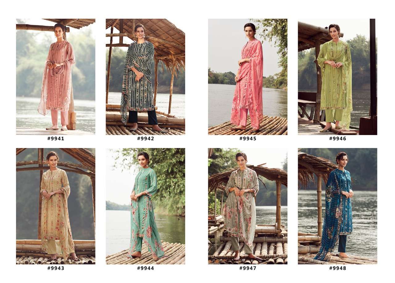 KINARA BY HEER 9941 TO 9948 SERIES BEAUTIFUL SUITS STYLISH FANCY COLORFUL PARTY WEAR & OCCASIONAL WEAR PURE MUSLIN SILK DIGITAL PRINTED DRESSES AT WHOLESALE PRICE