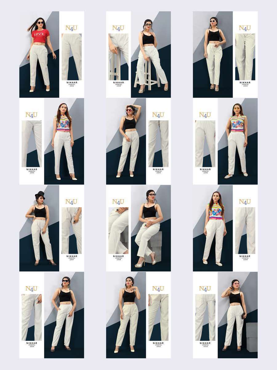NIKHAR BY N4U 1001 TO 1012 SERIES BEAUTIFUL STYLISH FANCY COLORFUL PARTY WEAR & ETHNIC WEAR LINEN COTTON PRINTED PANTS AT WHOLESALE PRICE