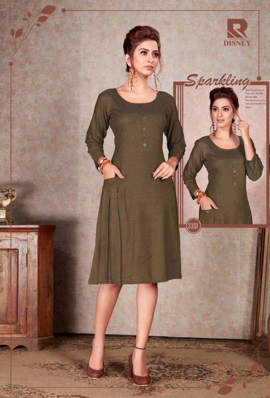 DISNEY BY RAASHI 3301 TO 3310 SERIES STYLISH FANCY BEAUTIFUL COLORFUL CASUAL WEAR & ETHNIC WEAR HEAVY RAYON TWO TONE KURTIS AT WHOLESALE PRICE