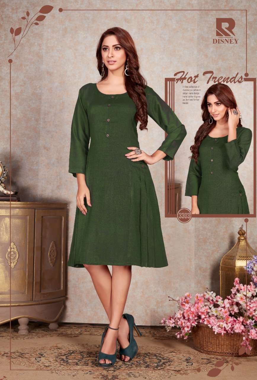 DISNEY BY RAASHI 3301 TO 3310 SERIES STYLISH FANCY BEAUTIFUL COLORFUL CASUAL WEAR & ETHNIC WEAR HEAVY RAYON TWO TONE KURTIS AT WHOLESALE PRICE