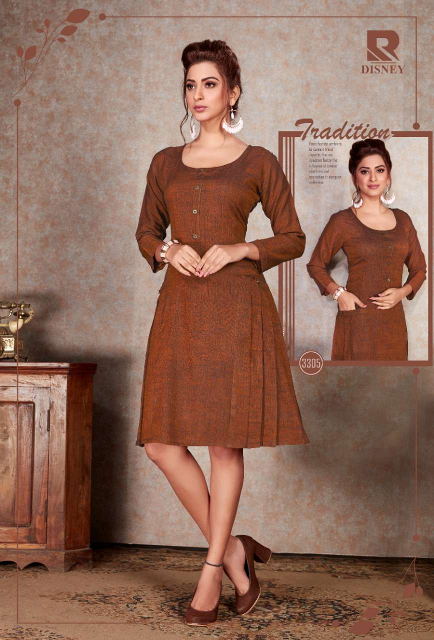 DISNEY BY RAASHI 3301 TO 3310 SERIES STYLISH FANCY BEAUTIFUL COLORFUL CASUAL WEAR & ETHNIC WEAR HEAVY RAYON TWO TONE KURTIS AT WHOLESALE PRICE