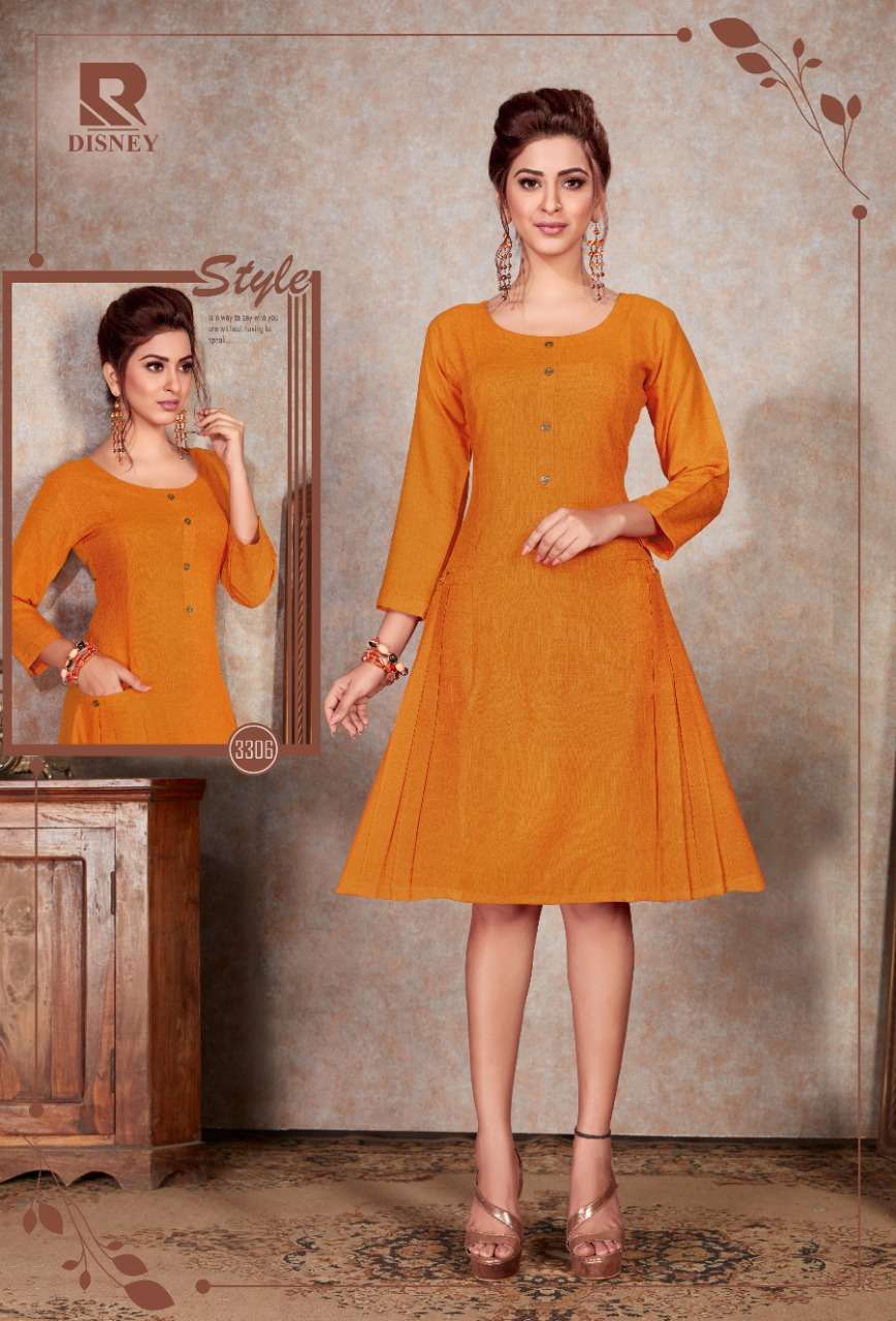 DISNEY BY RAASHI 3301 TO 3310 SERIES STYLISH FANCY BEAUTIFUL COLORFUL CASUAL WEAR & ETHNIC WEAR HEAVY RAYON TWO TONE KURTIS AT WHOLESALE PRICE