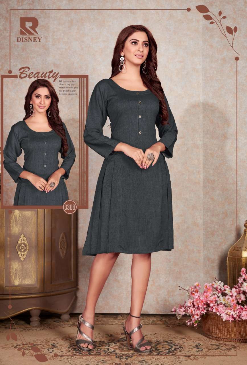 DISNEY BY RAASHI 3301 TO 3310 SERIES STYLISH FANCY BEAUTIFUL COLORFUL CASUAL WEAR & ETHNIC WEAR HEAVY RAYON TWO TONE KURTIS AT WHOLESALE PRICE
