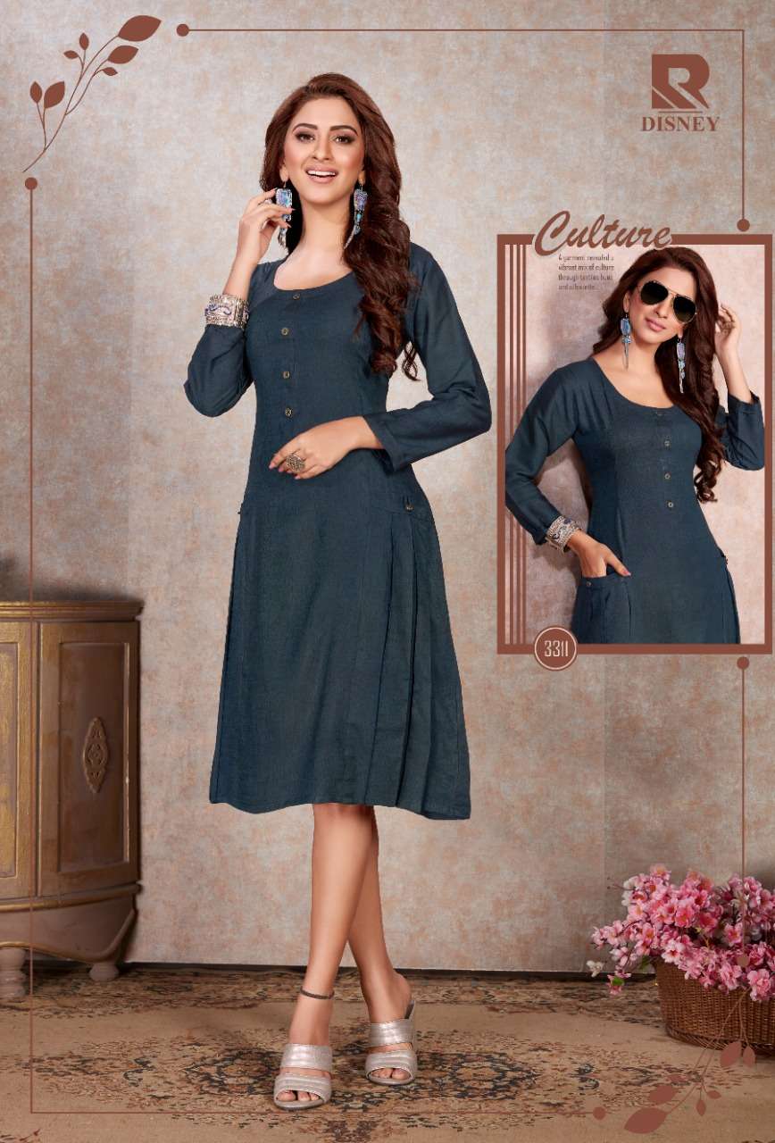 DISNEY BY RAASHI 3301 TO 3310 SERIES STYLISH FANCY BEAUTIFUL COLORFUL CASUAL WEAR & ETHNIC WEAR HEAVY RAYON TWO TONE KURTIS AT WHOLESALE PRICE