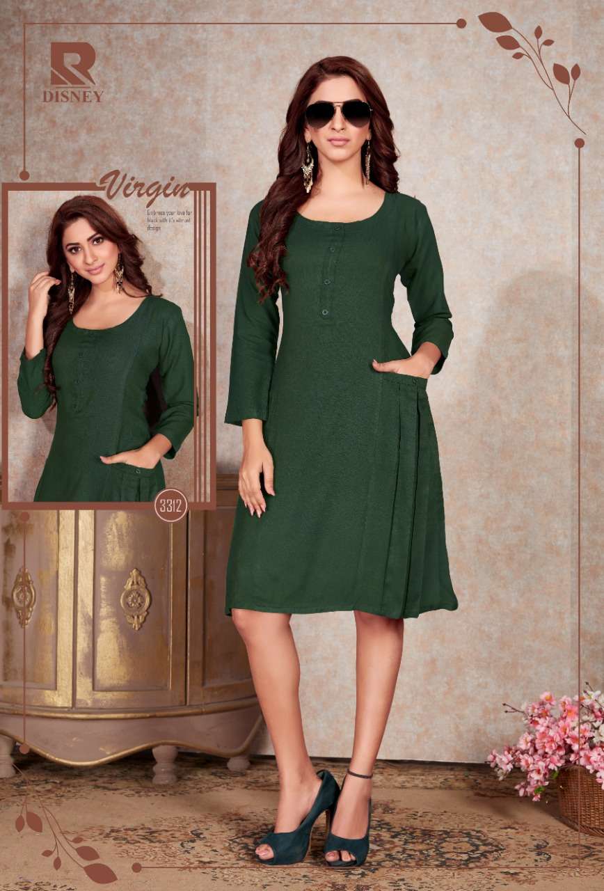 DISNEY BY RAASHI 3301 TO 3310 SERIES STYLISH FANCY BEAUTIFUL COLORFUL CASUAL WEAR & ETHNIC WEAR HEAVY RAYON TWO TONE KURTIS AT WHOLESALE PRICE