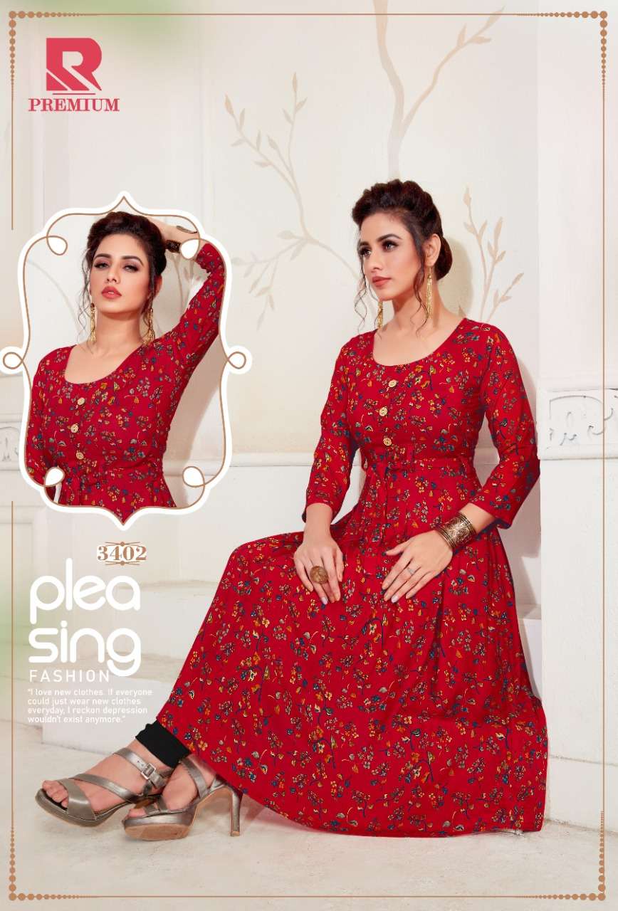 PREMIUM BY RAASHI 3401 TO 3412 SERIES STYLISH FANCY BEAUTIFUL COLORFUL CASUAL WEAR & ETHNIC WEAR HEAVY RAYON PRINTED KURTIS AT WHOLESALE PRICE