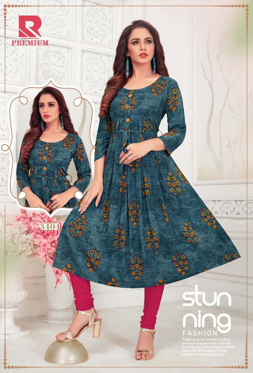 PREMIUM BY RAASHI 3401 TO 3412 SERIES STYLISH FANCY BEAUTIFUL COLORFUL CASUAL WEAR & ETHNIC WEAR HEAVY RAYON PRINTED KURTIS AT WHOLESALE PRICE