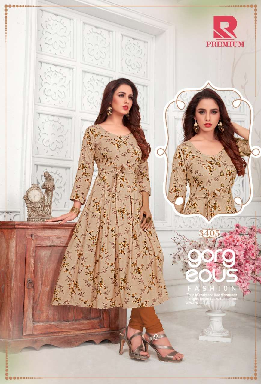 PREMIUM BY RAASHI 3401 TO 3412 SERIES STYLISH FANCY BEAUTIFUL COLORFUL CASUAL WEAR & ETHNIC WEAR HEAVY RAYON PRINTED KURTIS AT WHOLESALE PRICE