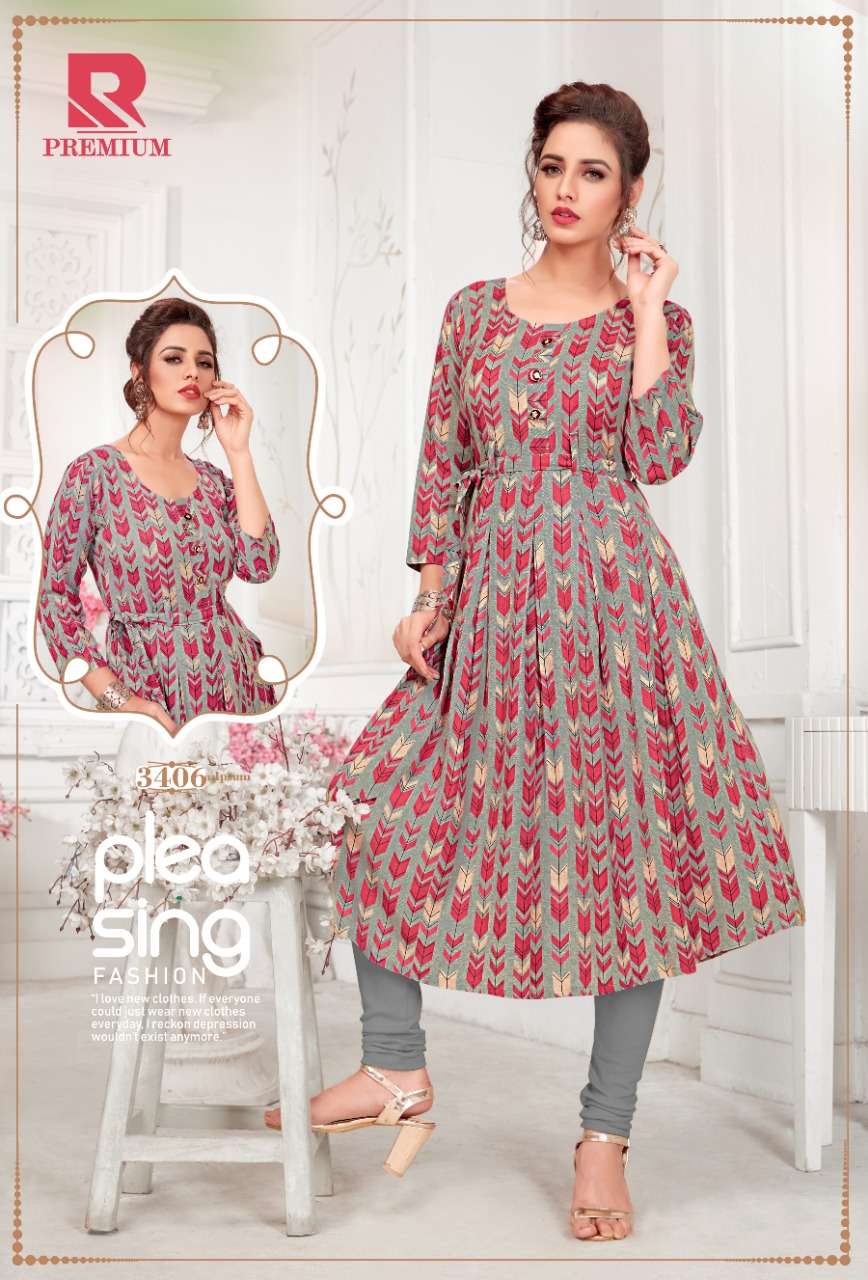 PREMIUM BY RAASHI 3401 TO 3412 SERIES STYLISH FANCY BEAUTIFUL COLORFUL CASUAL WEAR & ETHNIC WEAR HEAVY RAYON PRINTED KURTIS AT WHOLESALE PRICE
