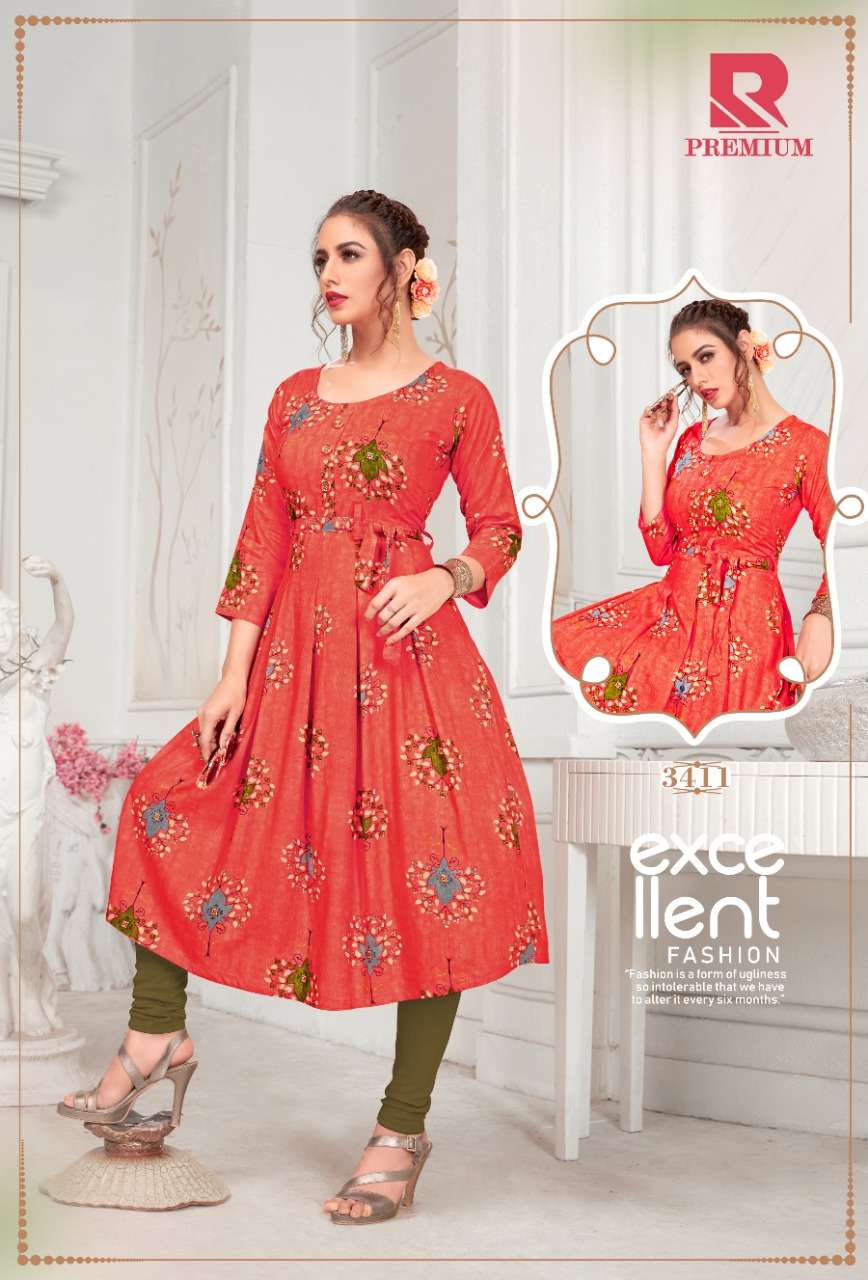 PREMIUM BY RAASHI 3401 TO 3412 SERIES STYLISH FANCY BEAUTIFUL COLORFUL CASUAL WEAR & ETHNIC WEAR HEAVY RAYON PRINTED KURTIS AT WHOLESALE PRICE