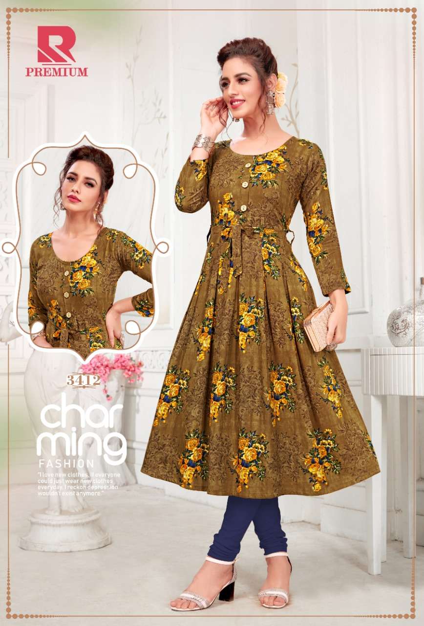PREMIUM BY RAASHI 3401 TO 3412 SERIES STYLISH FANCY BEAUTIFUL COLORFUL CASUAL WEAR & ETHNIC WEAR HEAVY RAYON PRINTED KURTIS AT WHOLESALE PRICE