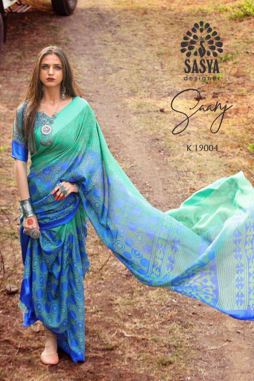 SAANJ BY SASYA DESIGNER 19001 TO 19010 SERIES INDIAN TRADITIONAL WEAR COLLECTION BEAUTIFUL STYLISH FANCY COLORFUL PARTY WEAR & OCCASIONAL WEAR SOFT LINEN SILK SAREES AT WHOLESALE PRICE