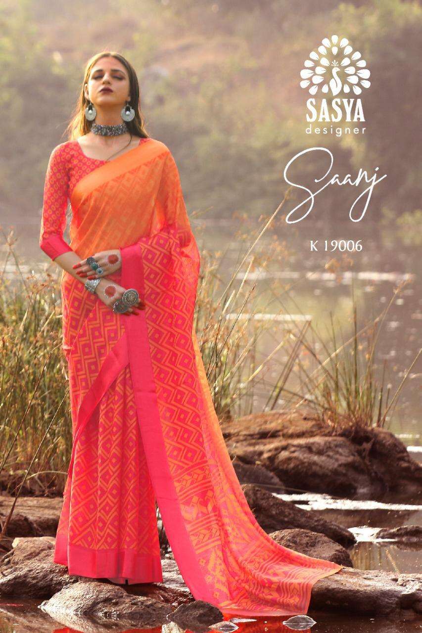 SAANJ BY SASYA DESIGNER 19001 TO 19010 SERIES INDIAN TRADITIONAL WEAR COLLECTION BEAUTIFUL STYLISH FANCY COLORFUL PARTY WEAR & OCCASIONAL WEAR SOFT LINEN SILK SAREES AT WHOLESALE PRICE