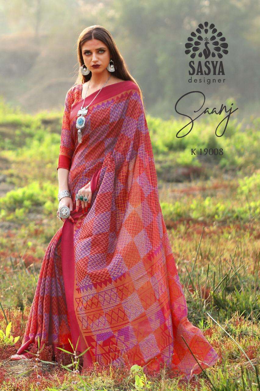 SAANJ BY SASYA DESIGNER 19001 TO 19010 SERIES INDIAN TRADITIONAL WEAR COLLECTION BEAUTIFUL STYLISH FANCY COLORFUL PARTY WEAR & OCCASIONAL WEAR SOFT LINEN SILK SAREES AT WHOLESALE PRICE
