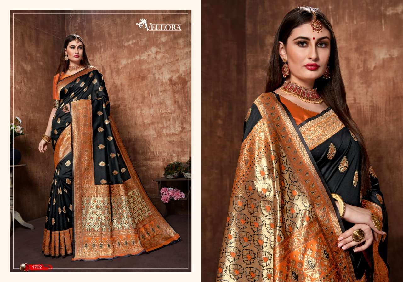 VELLORA SAREES VOL-7 BY VELLORA 1701 TO 1707 SERIES INDIAN TRADITIONAL WEAR COLLECTION BEAUTIFUL STYLISH FANCY COLORFUL PARTY WEAR & OCCASIONAL WEAR BANARASI SILK SAREES AT WHOLESALE PRICE