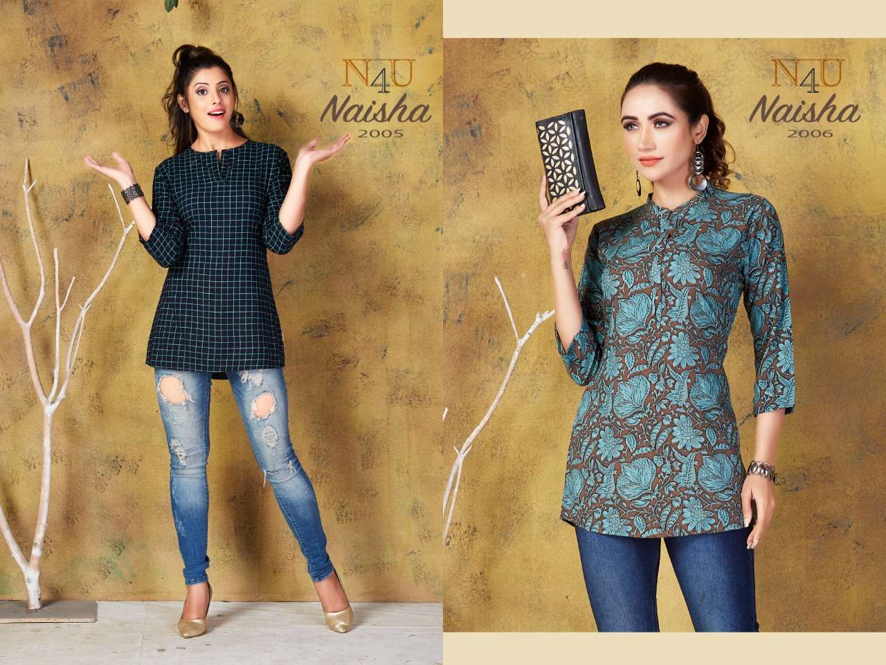 NAISHA BY N4U 2001 TO 2012 SERIES BEAUTIFUL COLORFUL STYLISH FANCY CASUAL WEAR & READY TO WEAR RAYON PRINTED TOPS AT WHOLESALE PRICE