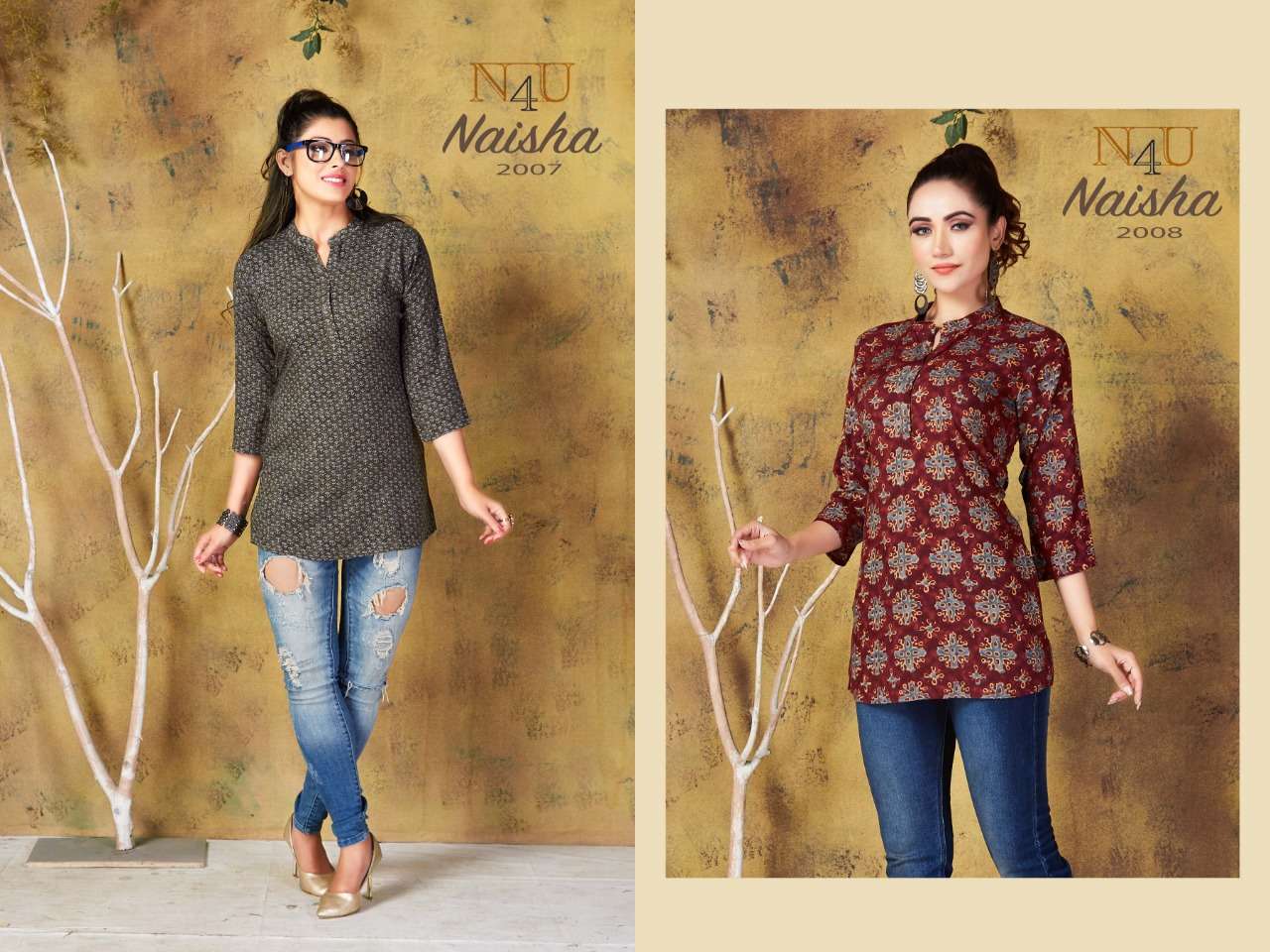 NAISHA BY N4U 2001 TO 2012 SERIES BEAUTIFUL COLORFUL STYLISH FANCY CASUAL WEAR & READY TO WEAR RAYON PRINTED TOPS AT WHOLESALE PRICE