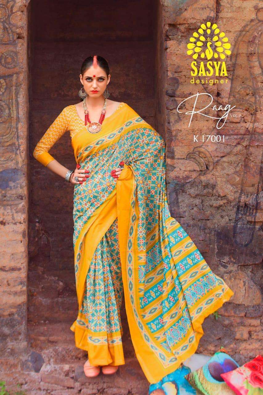 RAAG VOL-2 BY SASYA DESIGNER 17001 TO 17010 SERIES INDIAN TRADITIONAL WEAR COLLECTION BEAUTIFUL STYLISH FANCY COLORFUL PARTY WEAR & OCCASIONAL WEAR PURE MAL MAL COTTON SAREES AT WHOLESALE PRICE