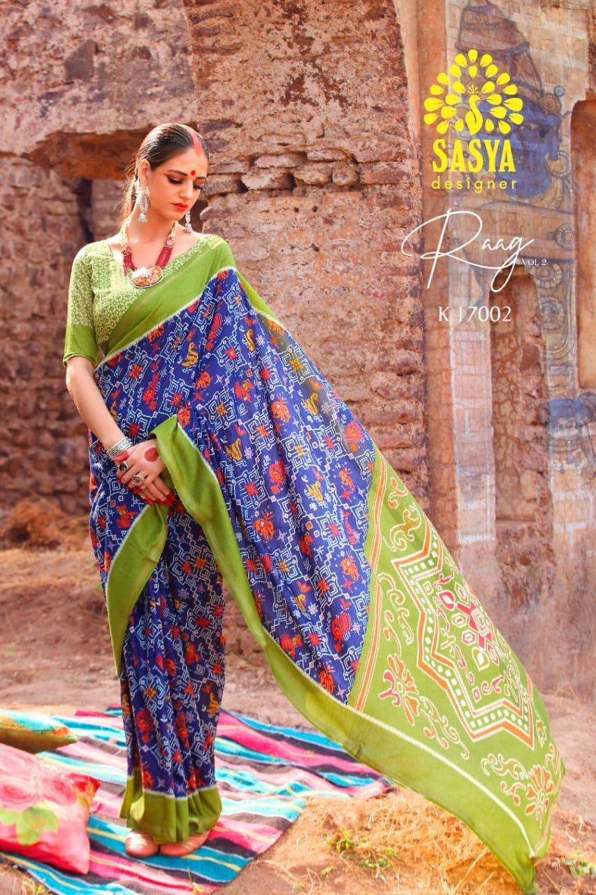 RAAG VOL-2 BY SASYA DESIGNER 17001 TO 17010 SERIES INDIAN TRADITIONAL WEAR COLLECTION BEAUTIFUL STYLISH FANCY COLORFUL PARTY WEAR & OCCASIONAL WEAR PURE MAL MAL COTTON SAREES AT WHOLESALE PRICE