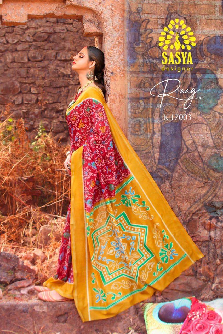 RAAG VOL-2 BY SASYA DESIGNER 17001 TO 17010 SERIES INDIAN TRADITIONAL WEAR COLLECTION BEAUTIFUL STYLISH FANCY COLORFUL PARTY WEAR & OCCASIONAL WEAR PURE MAL MAL COTTON SAREES AT WHOLESALE PRICE