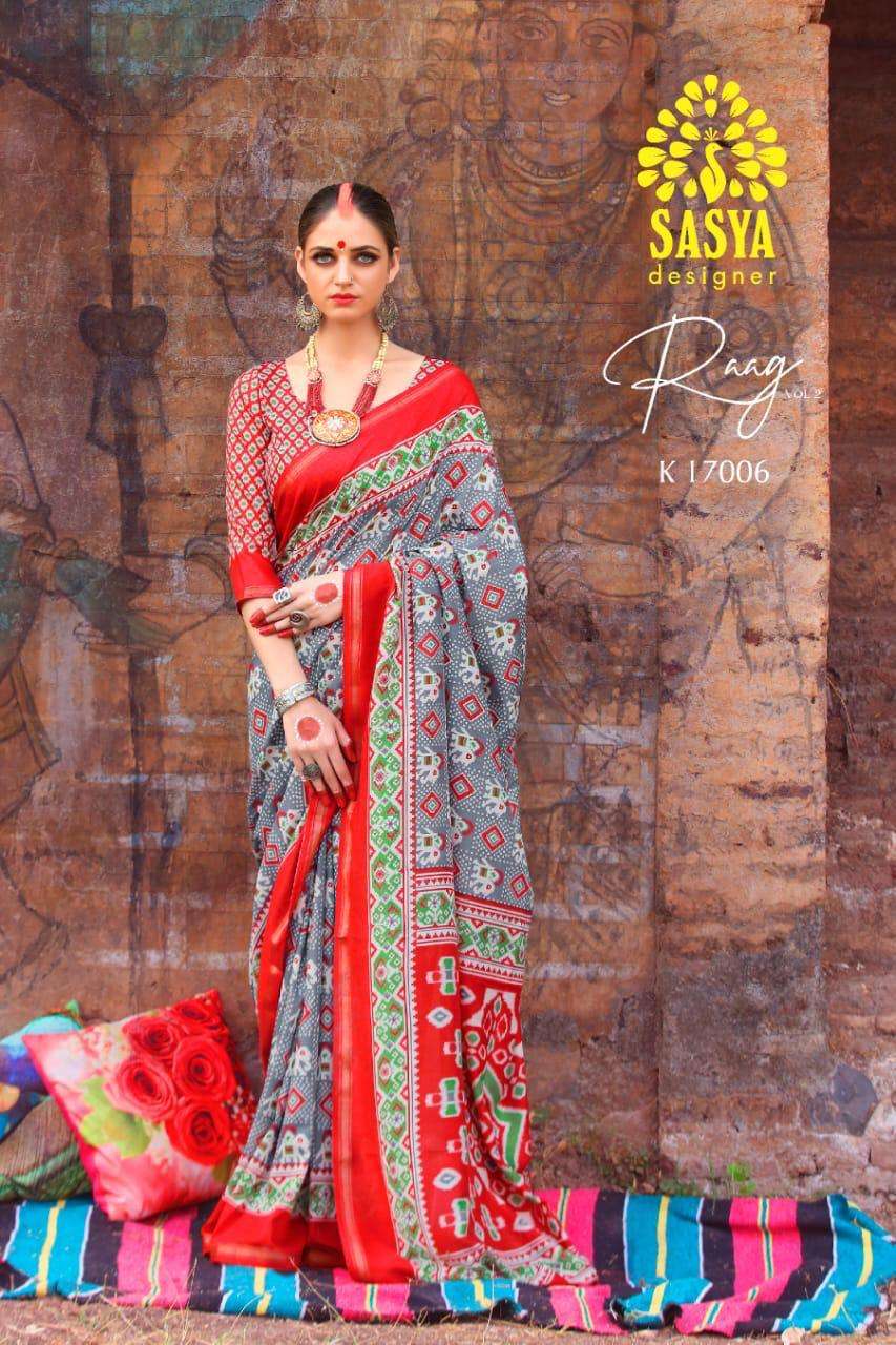 RAAG VOL-2 BY SASYA DESIGNER 17001 TO 17010 SERIES INDIAN TRADITIONAL WEAR COLLECTION BEAUTIFUL STYLISH FANCY COLORFUL PARTY WEAR & OCCASIONAL WEAR PURE MAL MAL COTTON SAREES AT WHOLESALE PRICE