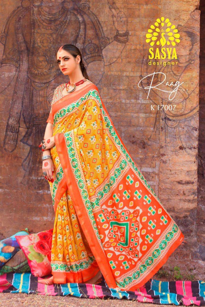 RAAG VOL-2 BY SASYA DESIGNER 17001 TO 17010 SERIES INDIAN TRADITIONAL WEAR COLLECTION BEAUTIFUL STYLISH FANCY COLORFUL PARTY WEAR & OCCASIONAL WEAR PURE MAL MAL COTTON SAREES AT WHOLESALE PRICE