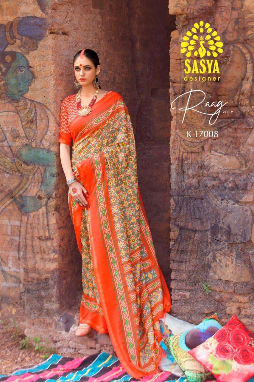 RAAG VOL-2 BY SASYA DESIGNER 17001 TO 17010 SERIES INDIAN TRADITIONAL WEAR COLLECTION BEAUTIFUL STYLISH FANCY COLORFUL PARTY WEAR & OCCASIONAL WEAR PURE MAL MAL COTTON SAREES AT WHOLESALE PRICE