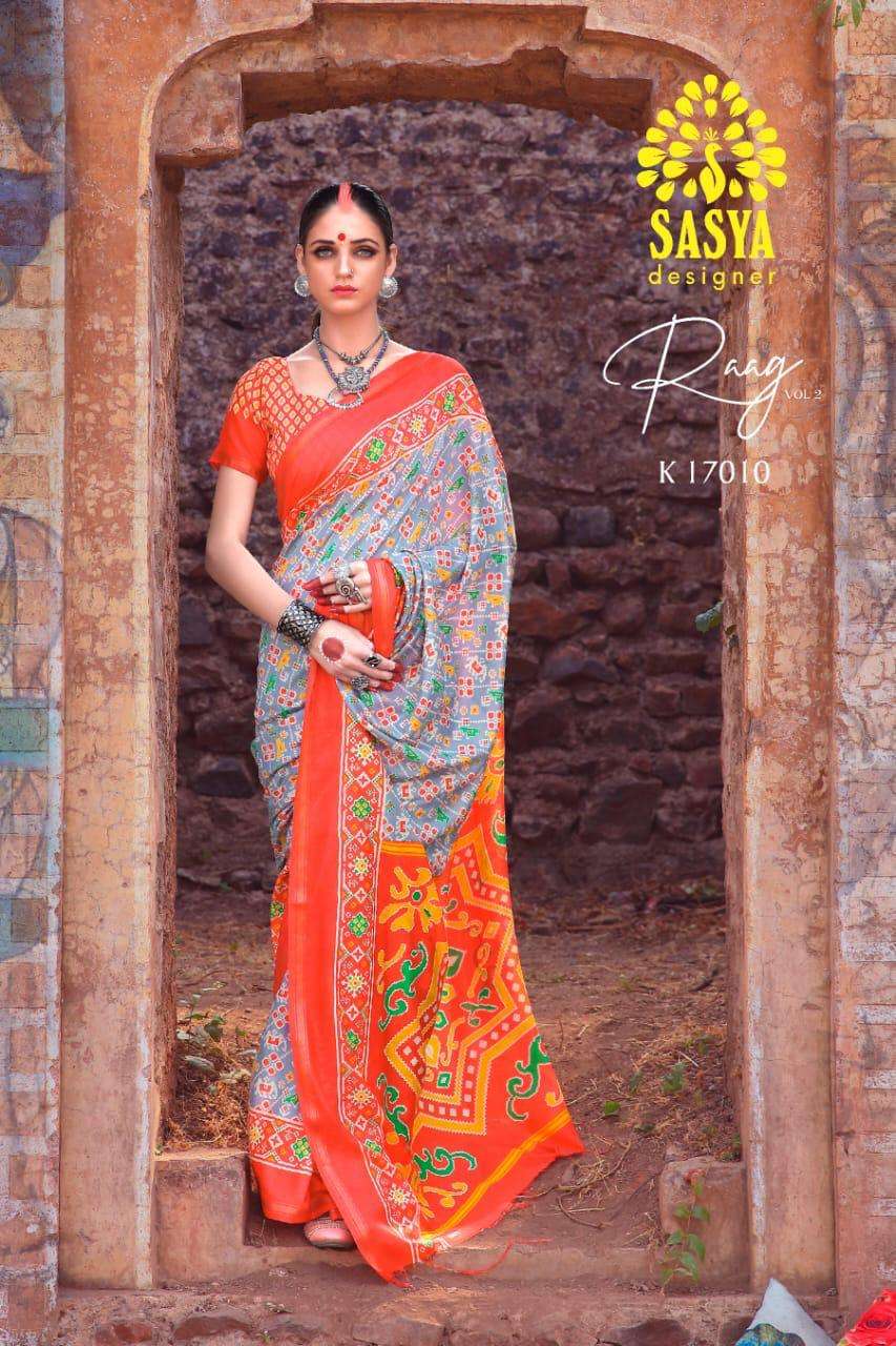RAAG VOL-2 BY SASYA DESIGNER 17001 TO 17010 SERIES INDIAN TRADITIONAL WEAR COLLECTION BEAUTIFUL STYLISH FANCY COLORFUL PARTY WEAR & OCCASIONAL WEAR PURE MAL MAL COTTON SAREES AT WHOLESALE PRICE