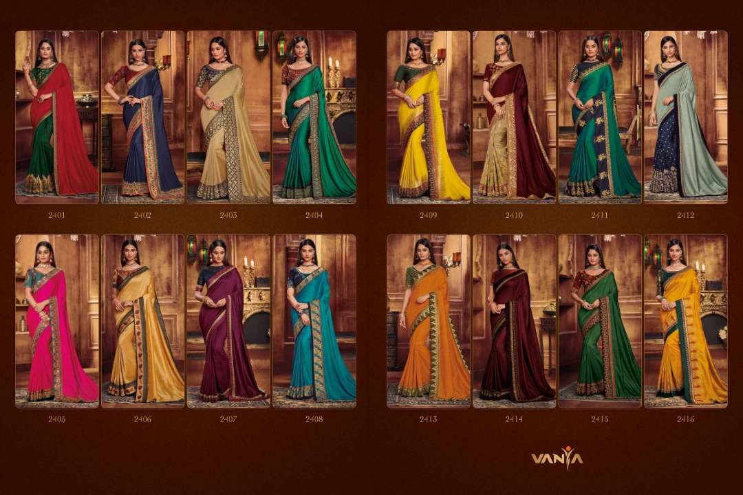 VANYA VOL-14 BY VANYA 2401 TO 2416 SERIES INDIAN TRADITIONAL WEAR COLLECTION BEAUTIFUL STYLISH FANCY COLORFUL PARTY WEAR & OCCASIONAL WEAR FANCY SAREES AT WHOLESALE PRICE