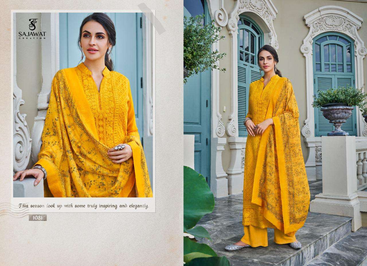 LERISSA NX BY SAJAWAT CREATION 1081 TO 1086 SERIES DESIGNER SHARARA SUITS COLLECTION BEAUTIFUL STYLISH FANCY COLORFUL PARTY WEAR & OCCASIONAL WEAR HEAVY GEORGETTE WITH EMBROIDERY DRESSES AT WHOLESALE PRICE