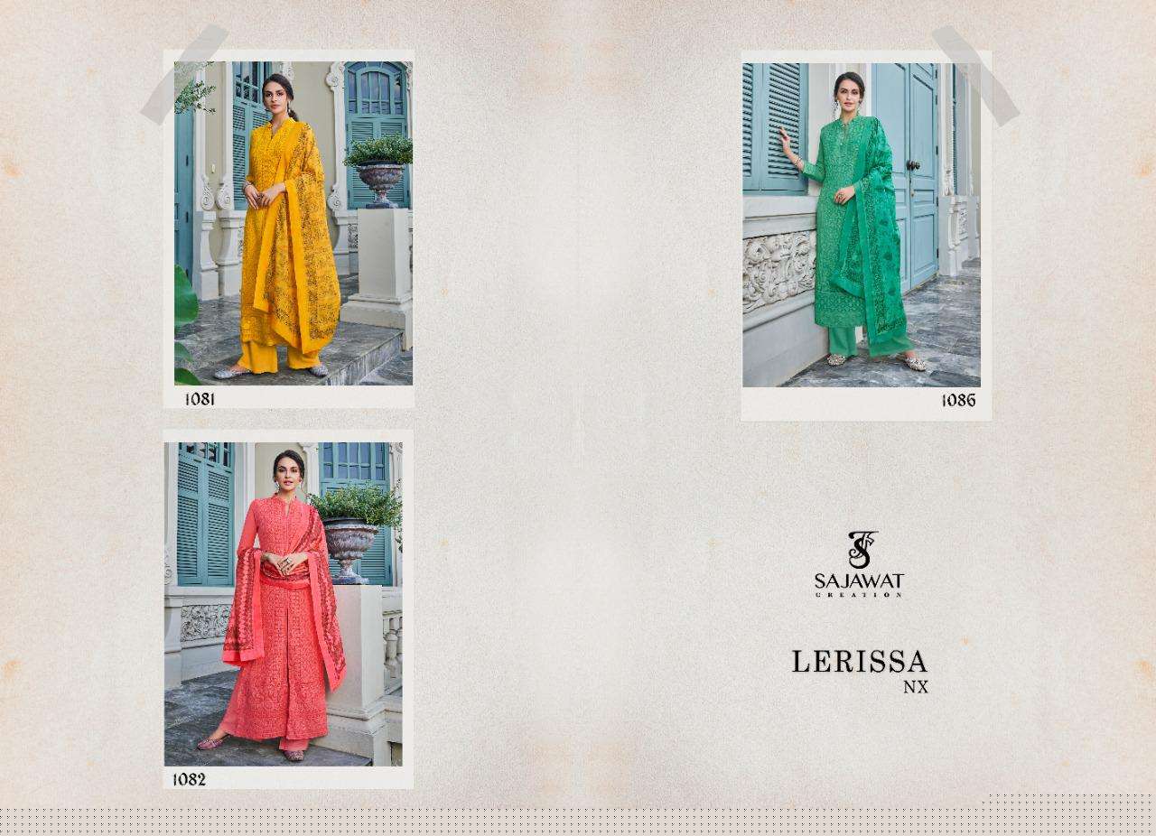 LERISSA NX BY SAJAWAT CREATION 1081 TO 1086 SERIES DESIGNER SHARARA SUITS COLLECTION BEAUTIFUL STYLISH FANCY COLORFUL PARTY WEAR & OCCASIONAL WEAR HEAVY GEORGETTE WITH EMBROIDERY DRESSES AT WHOLESALE PRICE