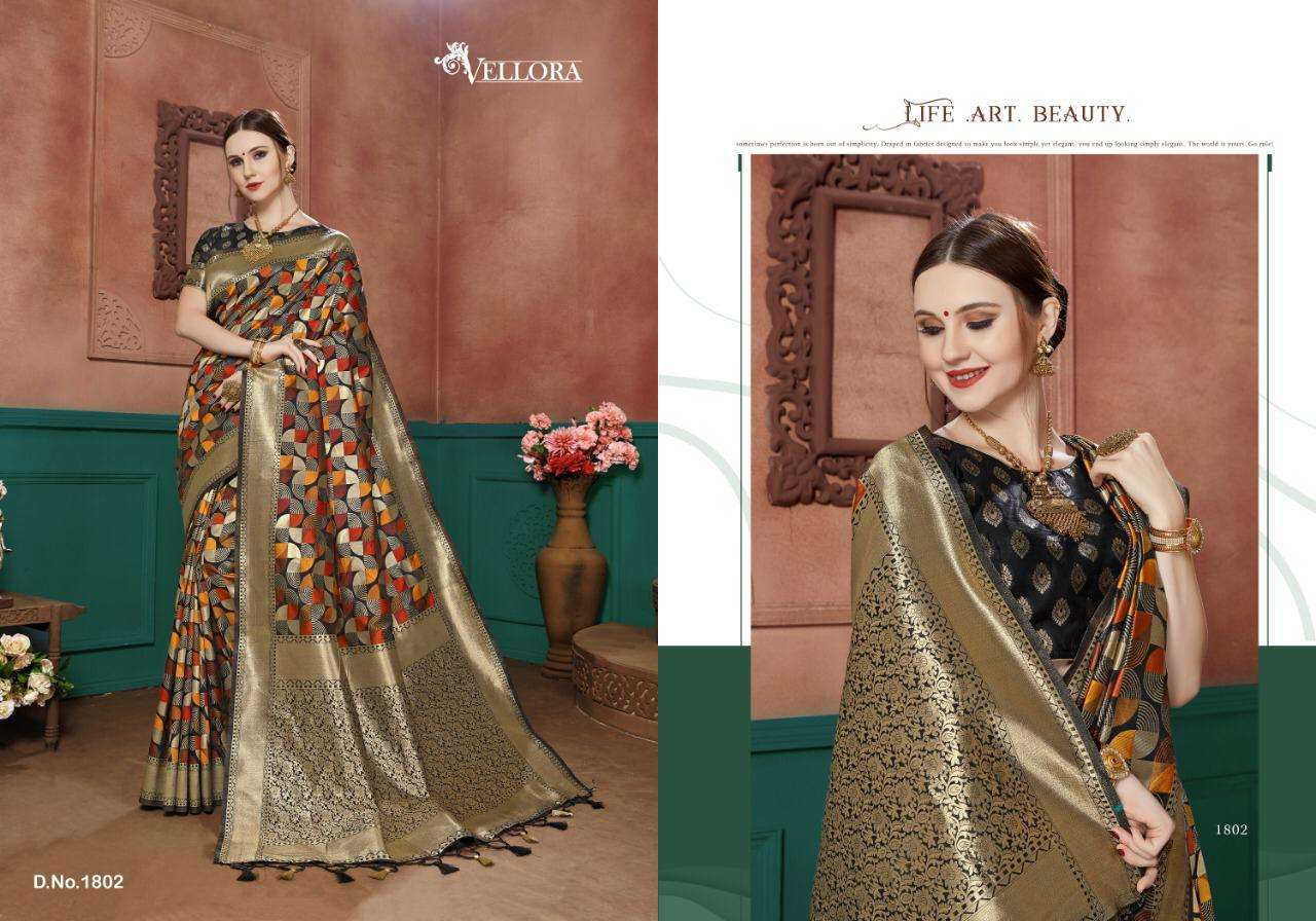VELLORA SAREES VOL-8 BY VELLORA 1801 TO 1807 SERIES INDIAN TRADITIONAL WEAR COLLECTION BEAUTIFUL STYLISH FANCY COLORFUL PARTY WEAR & OCCASIONAL WEAR BANARASI COTTON SILK SAREES AT WHOLESALE PRICE