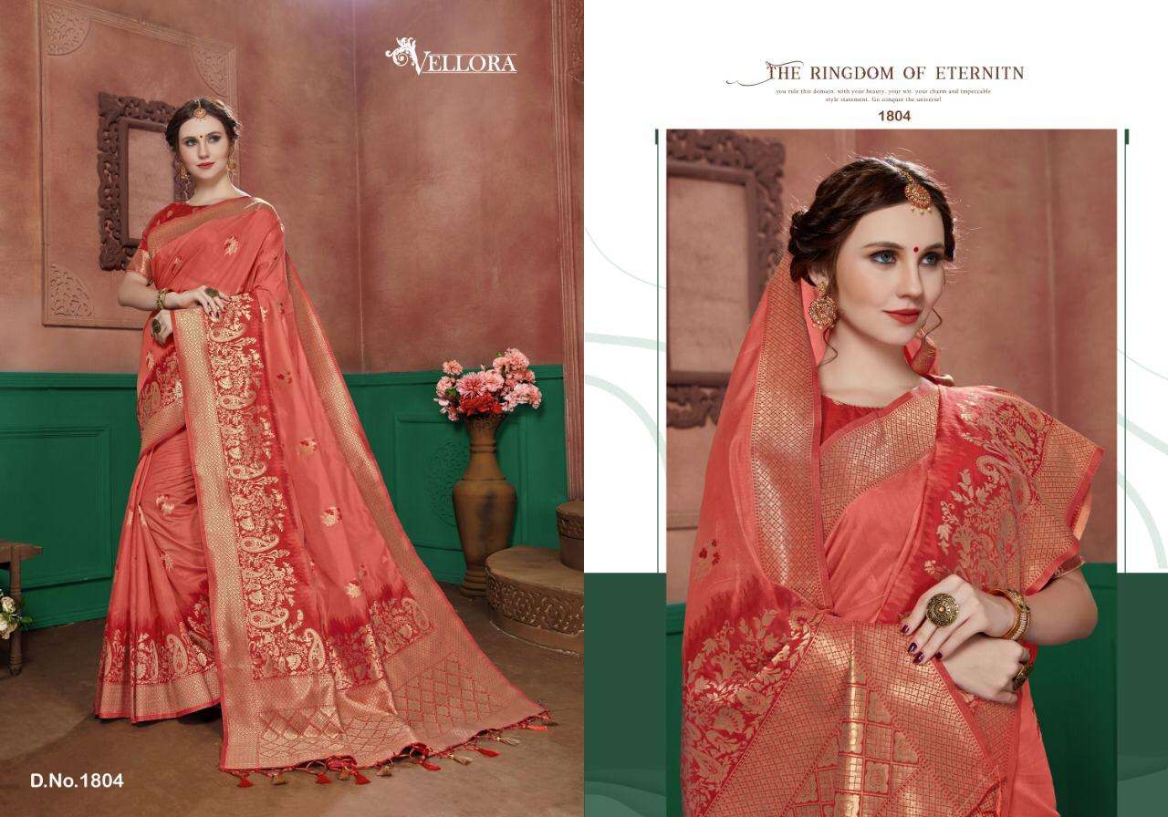 VELLORA SAREES VOL-8 BY VELLORA 1801 TO 1807 SERIES INDIAN TRADITIONAL WEAR COLLECTION BEAUTIFUL STYLISH FANCY COLORFUL PARTY WEAR & OCCASIONAL WEAR BANARASI COTTON SILK SAREES AT WHOLESALE PRICE