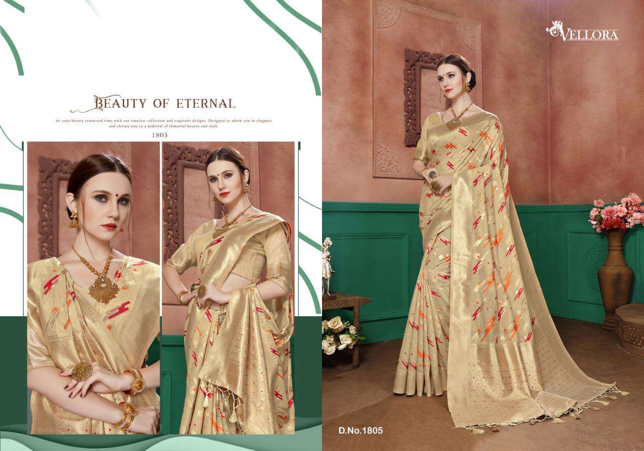 VELLORA SAREES VOL-8 BY VELLORA 1801 TO 1807 SERIES INDIAN TRADITIONAL WEAR COLLECTION BEAUTIFUL STYLISH FANCY COLORFUL PARTY WEAR & OCCASIONAL WEAR BANARASI COTTON SILK SAREES AT WHOLESALE PRICE