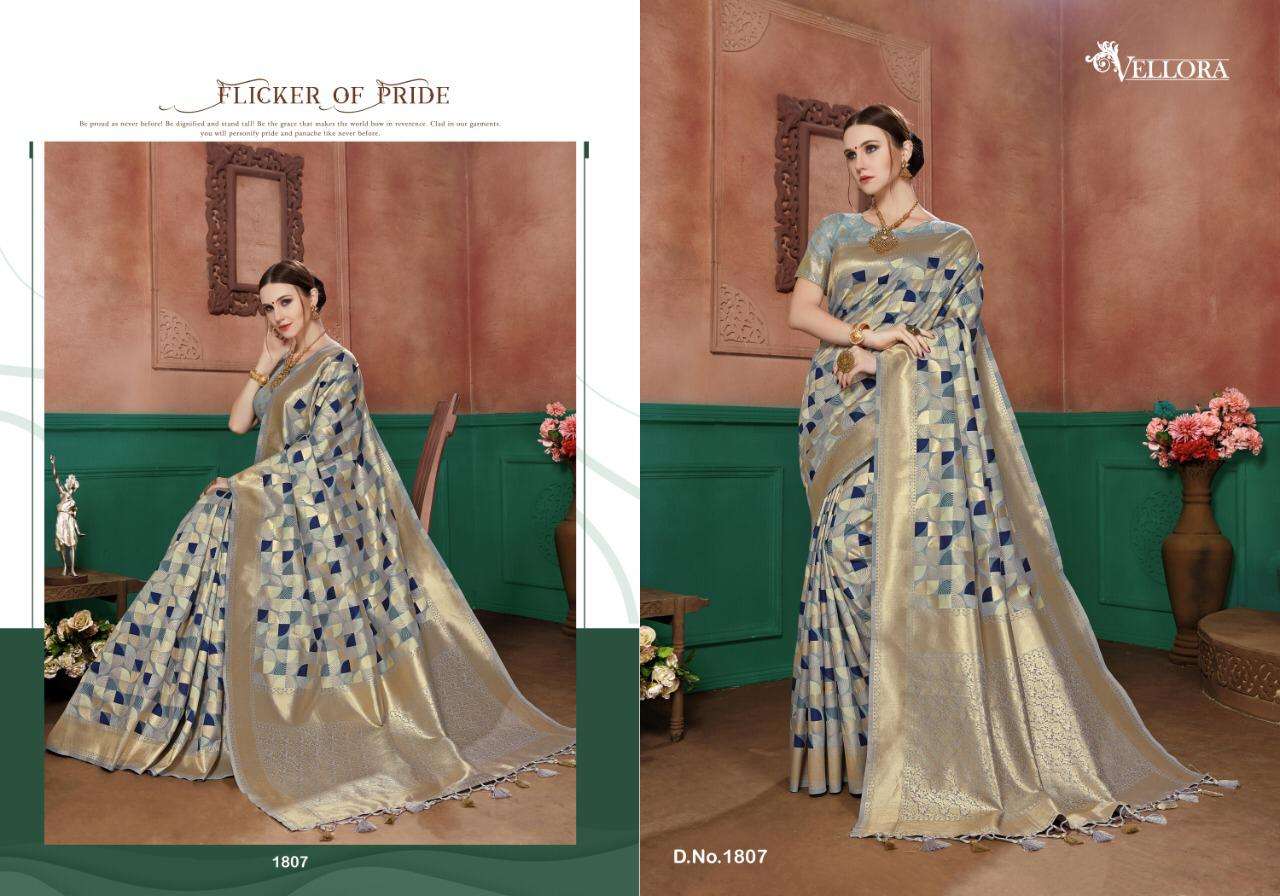 VELLORA SAREES VOL-8 BY VELLORA 1801 TO 1807 SERIES INDIAN TRADITIONAL WEAR COLLECTION BEAUTIFUL STYLISH FANCY COLORFUL PARTY WEAR & OCCASIONAL WEAR BANARASI COTTON SILK SAREES AT WHOLESALE PRICE