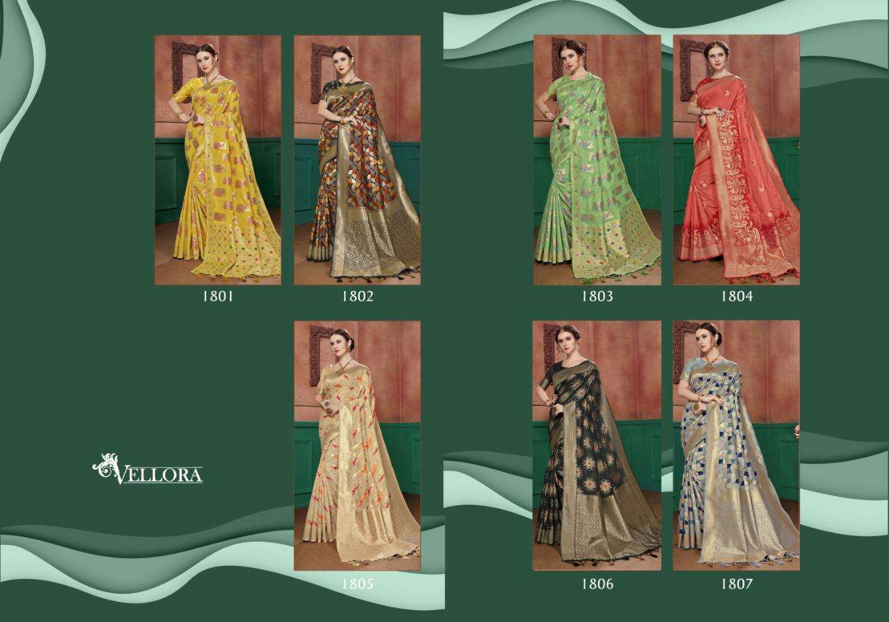 VELLORA SAREES VOL-8 BY VELLORA 1801 TO 1807 SERIES INDIAN TRADITIONAL WEAR COLLECTION BEAUTIFUL STYLISH FANCY COLORFUL PARTY WEAR & OCCASIONAL WEAR BANARASI COTTON SILK SAREES AT WHOLESALE PRICE