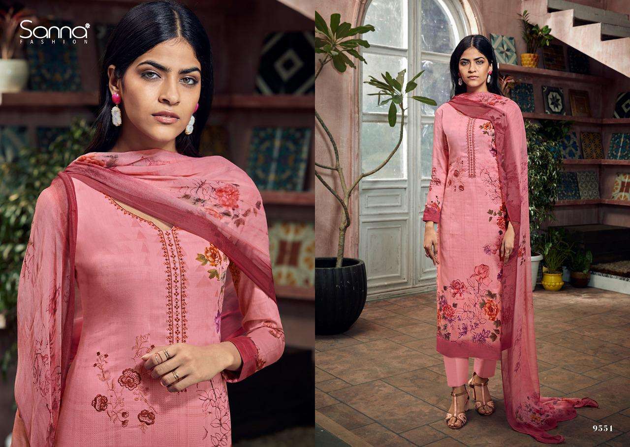 NEERJA BY SANNA FASHION 9551 TO 9560 SERIES BEAUTIFUL SUITS STYLISH FANCY COLORFUL PARTY WEAR & OCCASIONAL WEAR PURE JAM COTTON SILK PRINTED WITH EMBROIDERED DRESSES AT WHOLESALE PRICE